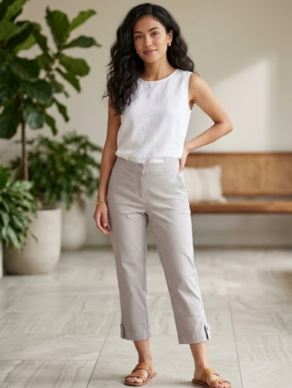 Light Grey Cotton Capri XS 26.5" Waist
